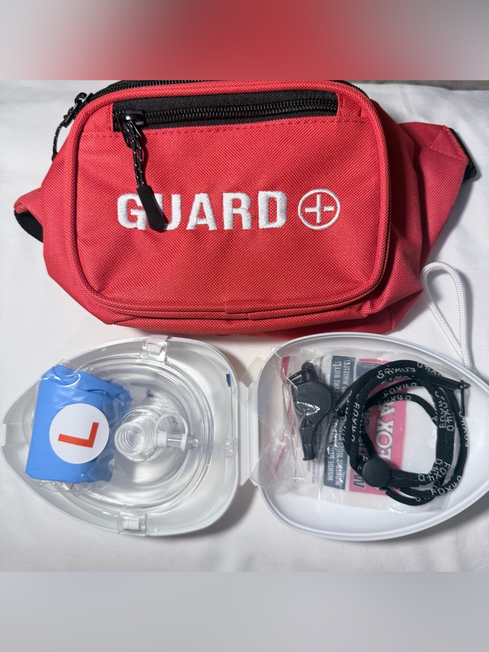 Full Lifeguard Set. Waist Pack + CPR Mask + Whistle with Strap + Gloves. NEW